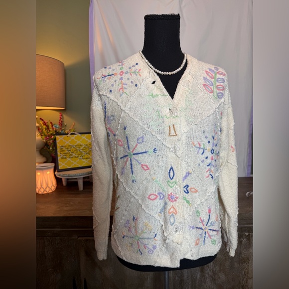 berekz Sweaters - VTG Berek Cream Linen Blend Cottagecore Cardigan